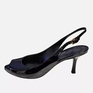TOMF FORD Patent Leather Slingback Peep Toe Kitten Heel Shoe - Size 36